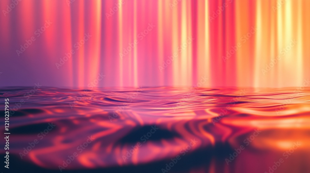 Poster Magenta and orange gradient space with reflective water surface creating a dreamy atmosphere at twilight