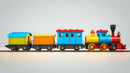 Colorful toy train on tracks, isolated on white background. Perfect for children's books, websites, and educational materials.