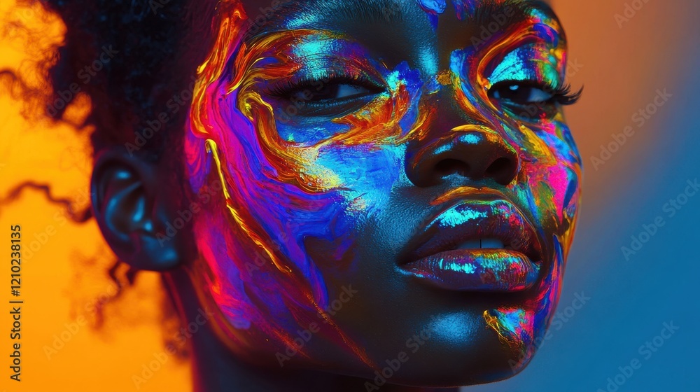 Leinwandbilder surreal portrait of a model with colorful face paint blending into a captivating abstract background