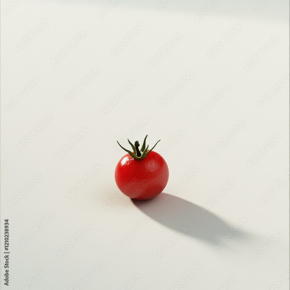 Aufkleber Fresh cherry tomato with a glossy red surface presenting itself in a warm light setting on a simple backdrop
