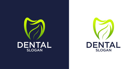 tooth and leaf clinic logo design vector template