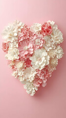 Paper flower heart, pink backdrop, Valentine's Day card