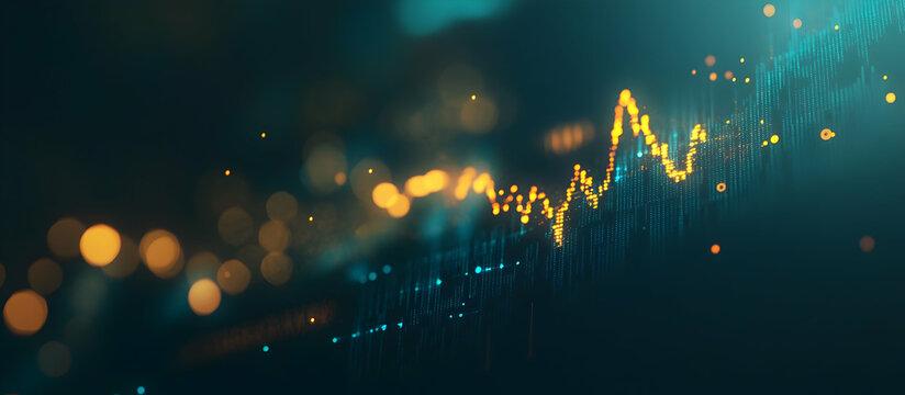 A stock market graph with blue and yellow accents on a dark background - Powered by Adobe