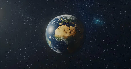 Obraz premium A realistic Earth floating in space, surrounded by stars and galaxies, symbolizing the vastness of our planet