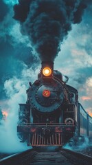 Fototapeta premium Majestic Steam Train on the Tracks: A Journey Through Time