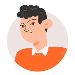 Portrait of a Young Man with Short Curly Black Hair for Profile Icon