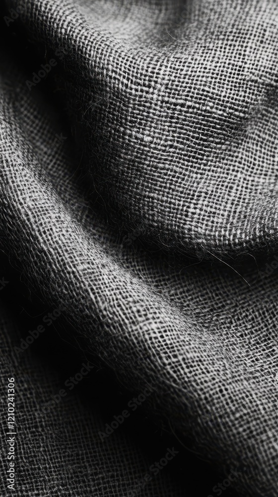 Poster Monochromatic gray burlap texture with intricate weave patterns creating a subtle, rustic appearance and depth