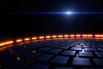 Obraz premium Futuristic platform in space illuminated by glowing lights, perfect for innovative concepts.