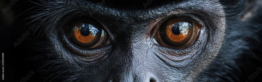 Poster close-up view of a spider monkey revealing striking features and intense gaze in its natural habitat