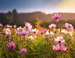 Red Mexican Aster in a field of flowers