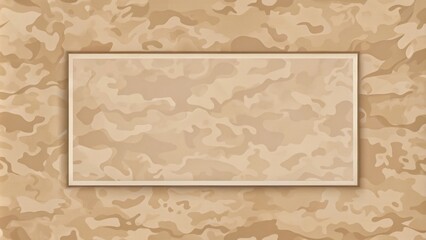 Beige Camouflage Pattern Background with a Blank Rectangular Frame for Text or Image Presentation