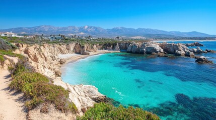 Stunning Turquoise Cove Coastal Cliffs Pacific Ocean Beach Scene California Coastline