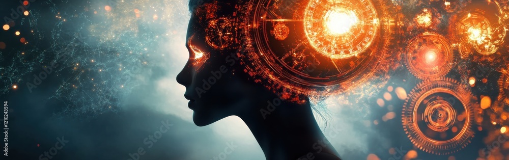 Aufkleber conceptual visualization of a woman with dynamic, swirling patterns representing thoughts and ideas 