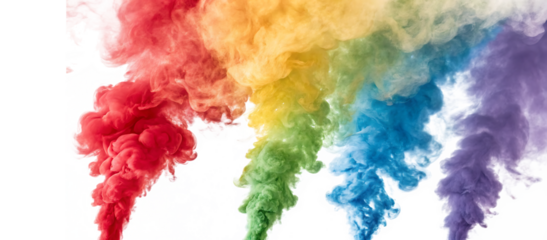 red orange yellow green blue indigo and violet smoke isolated on white background PNG.AI GENERATED