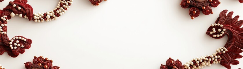 Obraz premium Intricate decorative elements featuring red motifs arranged artistically on a neutral background, Maha Shivaratri Day