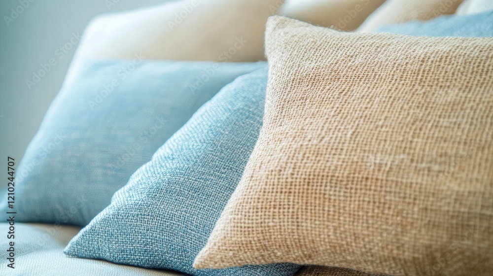 Aufkleber calming combination of sky blue and natural tones in a cozy textile arrangement on a soft surface