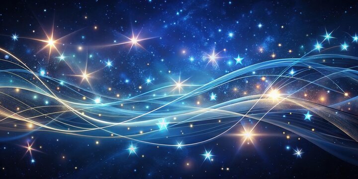 Abstract wavy lines intersecting with twinkling stars in a dreamy night sky, cosmos, mysterious,  cosmos, mysterious