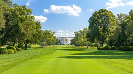 Obraz premium White House lawn, Washington DC, sunny day, green grass