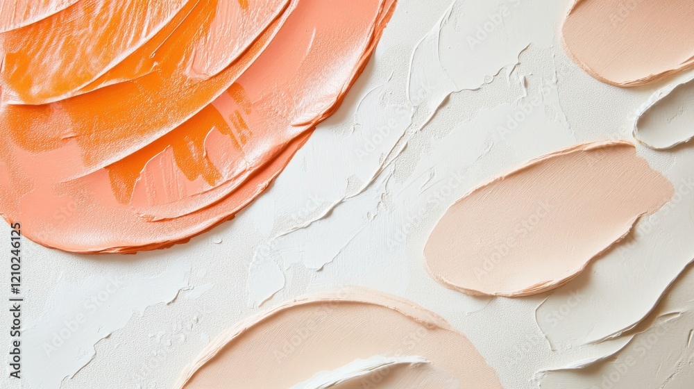 Poster White minimalist composition featuring soft peach and coral paint swirls on a textured surface in a serene artistic display