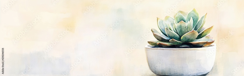 Poster close-up view of a succulent plant on a soft watercolor textured background