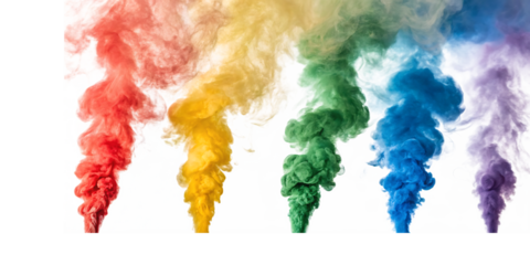 red orange yellow green blue indigo and violet smoke isolated on white background PNG.AI GENERATED