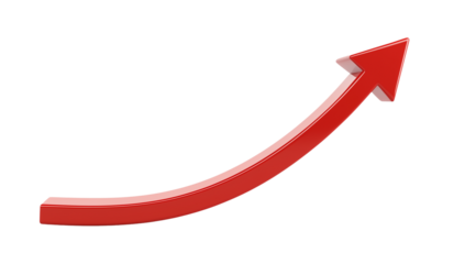 3D red curved arrow, isolated on transparent background