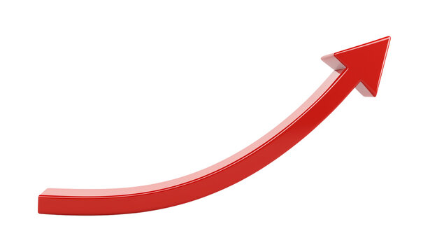 3D red curved arrow, isolated on transparent background