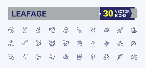 Leafage icon set. Contains such icons as art, spa, leaves, branch, recycle, natural and more. Set of line pictogram. Editable stroke.