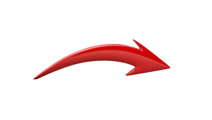 3D red curved arrow, isolated on transparent background