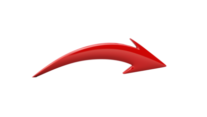 3D red curved arrow, isolated on transparent background