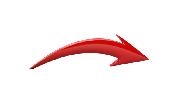 3D red curved arrow, isolated on transparent background - Powered by Adobe