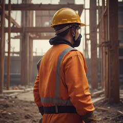 Fototapeta premium Rear view of Civil engineer in construction site