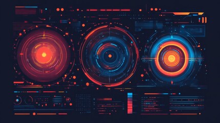 Fototapeta premium Futuristic HUD Interface with Glowing Circles and Data Points