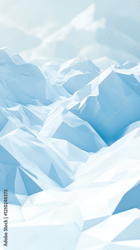 Poster Minimalistic low-poly design featuring icy blue mountain ranges with soft textures and elegant shapes