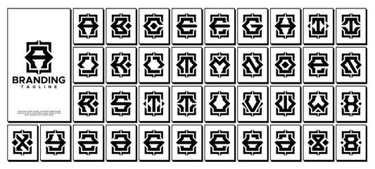 Square compass monogram A-Z letter logo collection