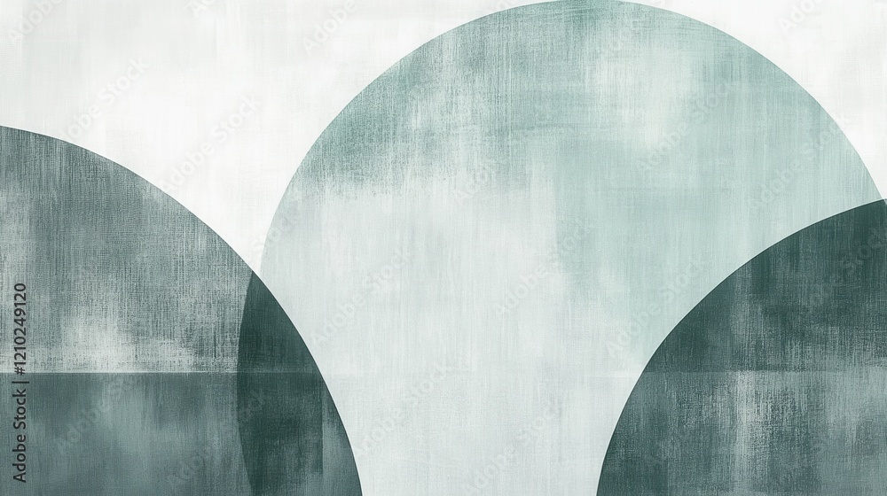 Aufkleber minimalist artwork featuring half-circles in muted mint and gray creating a serene visual compositio