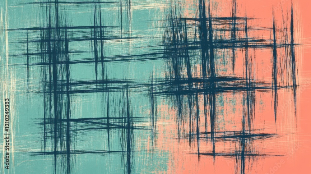 Fototapete Subtle grid lines in muted teal and coral create an artistic texture for background use