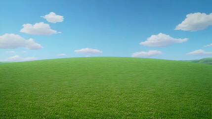 Fototapeta premium Rolling green hills, sunny sky, pastoral scene, nature background, idyllic