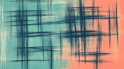 Subtle grid lines in muted teal and coral create an artistic texture for background use