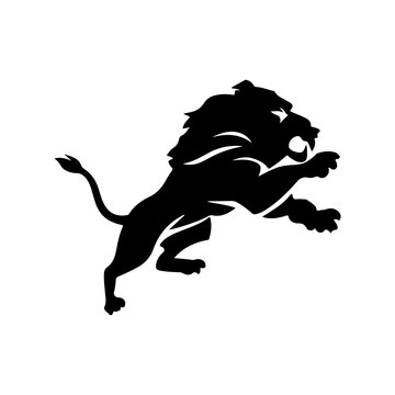 Royal heraldic lions. Black silhouette of rampant lion and griffins for logo or coat of arms. Premium wild animal crest symbols.	
