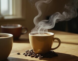 A warm and inviting cup of coffee with steam elegantly rising from it