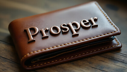 Realistic photo of a wallet with Prosper embossed on
