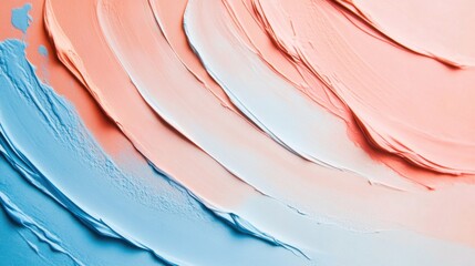 Elegant coral and blue circular strokes create a harmonious blend of colors in a stunning abstract design
