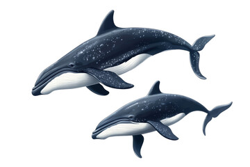 Big whales aquatic mammal cretures isolated on transparent or white background, png