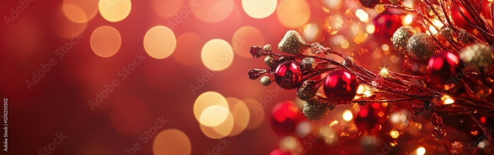 Poster Bright ruby red and glowing gold bokeh circles create a festive atmosphere for joyful celebrations