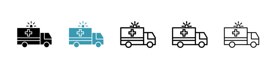 Ambulance icons in black and blue set