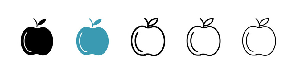 Apple icons set in black filled and stroke line style