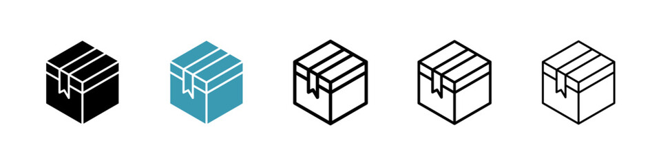 Boxes icons set in black filled and stroke line style