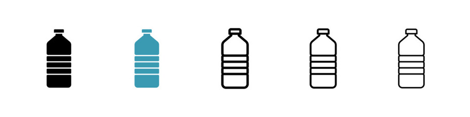 Bottle water icons set in black filled and stroke line style