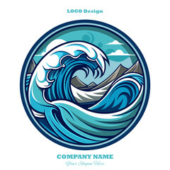 Obraz premium AI Generated Ocean Wave Logo with Circular Frame